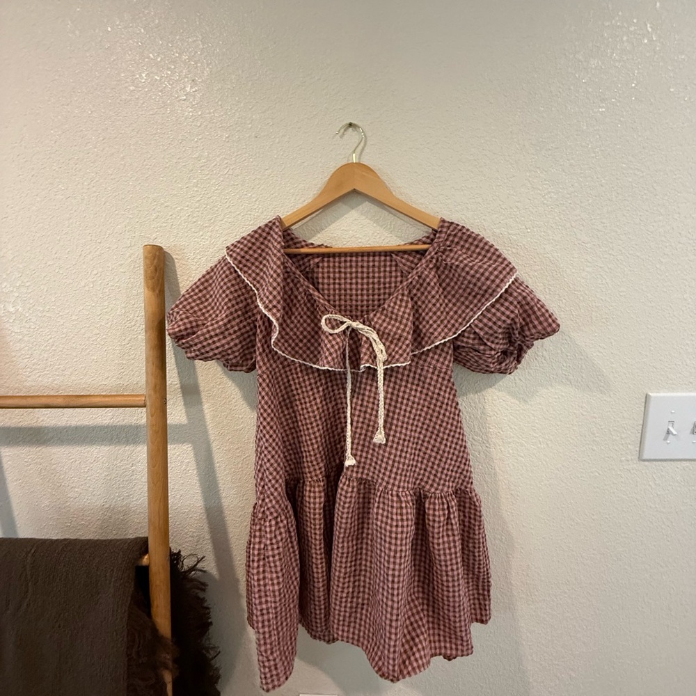 Gingham Nightgown Ruffle Dress
